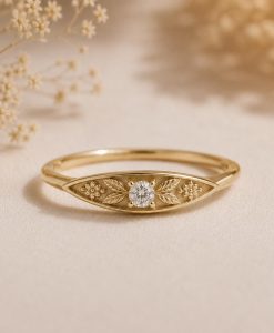 Birthstone Flower Ring, Lab Grown Diamond Ring, Personalized Gold Ring, Floral Nature Ring, Dainty Signet Ring, Gift for Her - Image 2