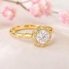 Lotus Flower Ring Round Lab Diamond
