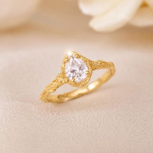 Pear Lab Diamond Nature Band Botanical Leaves Ring