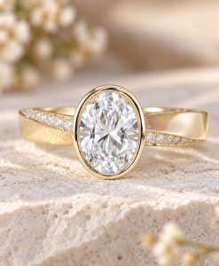 2 Carat Oval Lab Grown Diamond Mobius Engagement Ring Bezel Set - Image 3