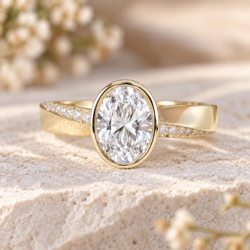 2 Carat Oval Lab Grown Diamond Mobius Engagement Ring Bezel Set
