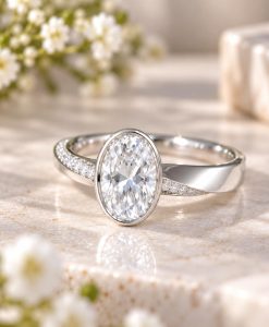 2 Carat Oval Lab Grown Diamond Mobius Engagement Ring Bezel Set - Image 4