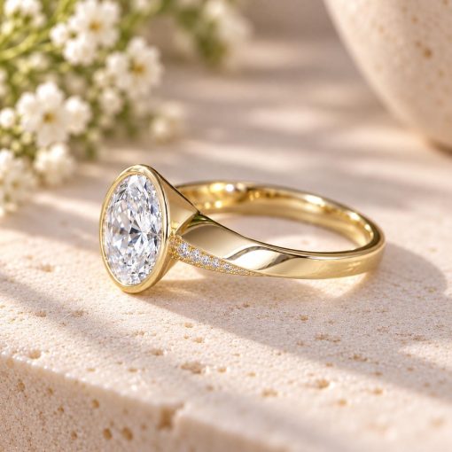 2 Carat Oval Lab Grown Diamond Mobius Engagement Ring Bezel Set
