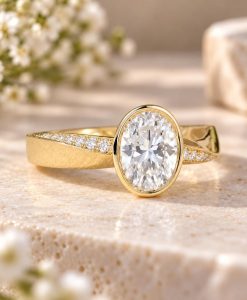 2 Carat Oval Lab Grown Diamond Mobius Engagement Ring Bezel Set
