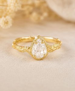 Pear Lab Diamond Nature Band Botanical Leaves Ring