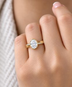 2 Carat Oval Lab Grown Diamond Mobius Engagement Ring Bezel Set - Image 2