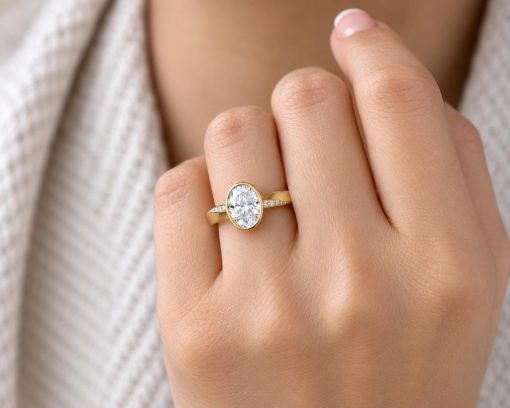 2 Carat Oval Lab Grown Diamond Mobius Engagement Ring Bezel Set