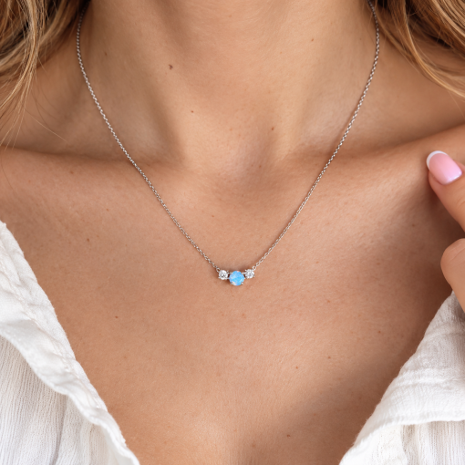 14k Gold Opal Necklace: Trio Moissanite, Past Present Future