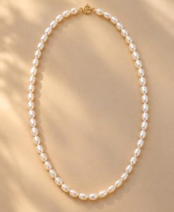 Natural Freshwater Rice Pearl Necklace - Image 4